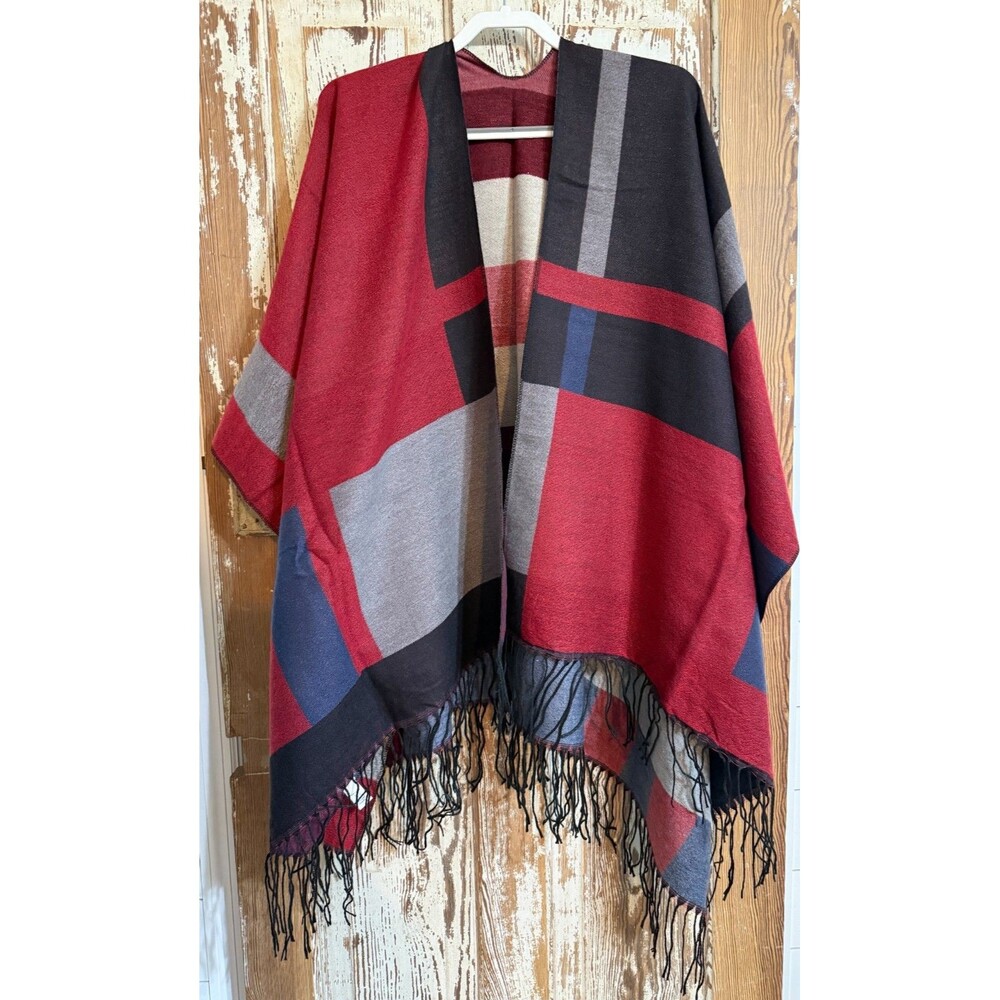 Kollie More Soft Wrap Shawl w/ tassels - Red Multi